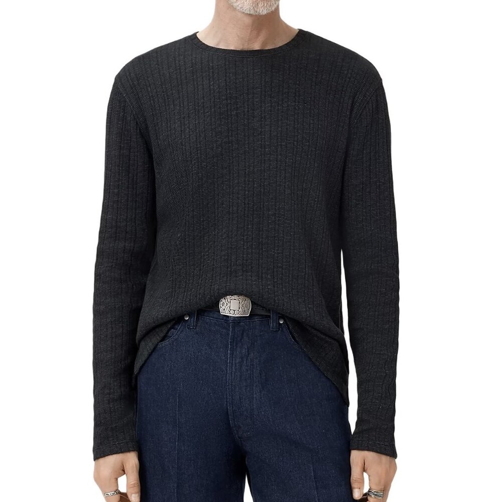 John Varvatos Collection Men's Long Sleeve Fern Feeder Rib Crewneck Tee Black XL